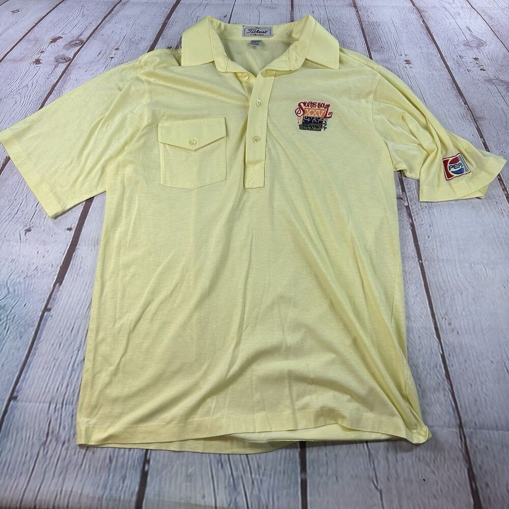 Titleist Collection Polo Shirt Mens Large Yellow Super Bowl XXV Pepsi Vintage 90